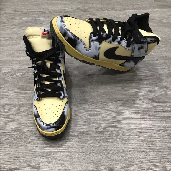 Nike Other - Nike Dunk High 1985 Black Acid Wash Men’s 9.5 Yellow/Black Retro Sneakers EUC